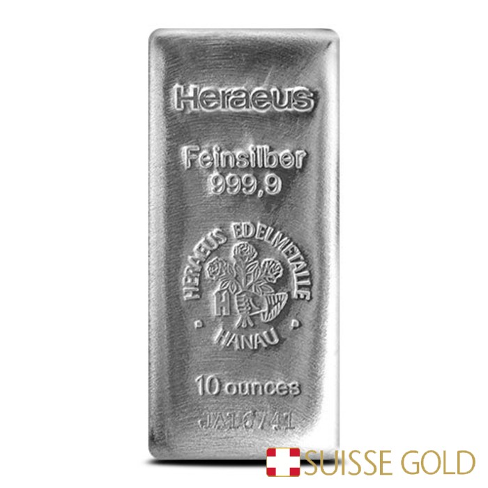 10 Ounce Heraeus Silver Bullion Bar 999 9 Fine