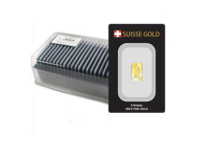 25 X 2 Gram Suisse Gold William Tell Gold Bars 